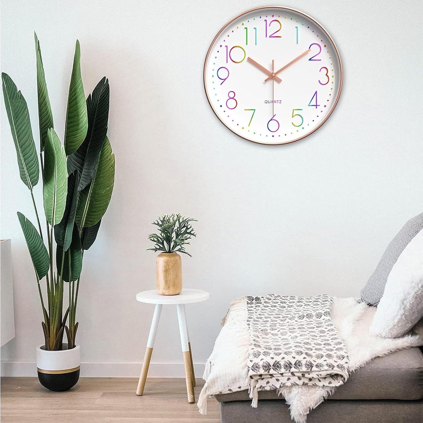 Spardar Rose Gold Wall Clock 12 Inch Silent Non Ticking Modern Wall Clock (White)