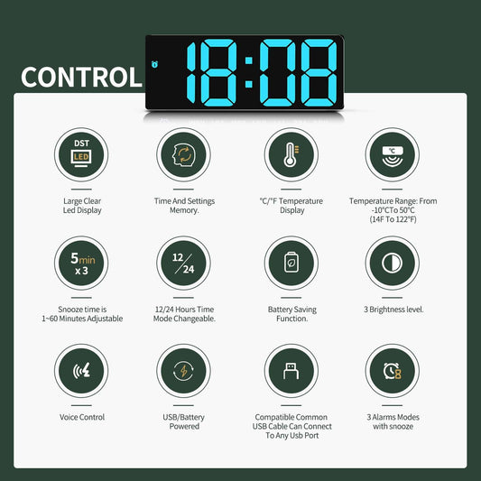 321Wasay Small Digital Clocks Bedside, Electric Bedroom LED Digital Alarm Clocks for Bedrooms, Cute Travel Desk Clock, DC, Battery Operated Powered